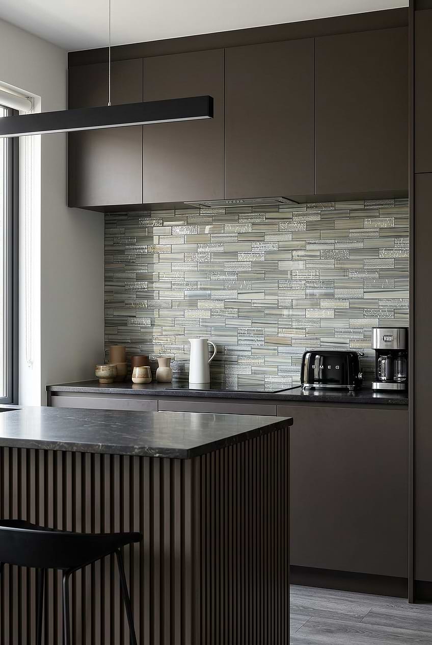 Gray Blue Glass Linear Subway Tile BA5565