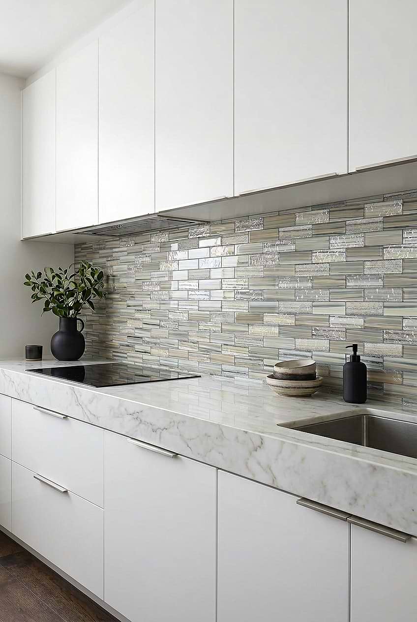 Gray Blue Glass Subway Backsplash BA5565