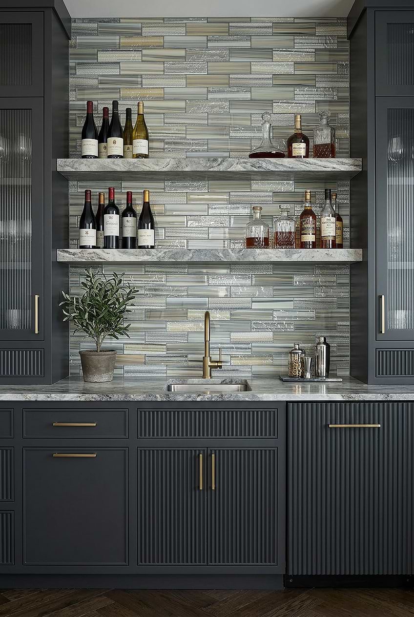 Gray Blue Glass Subway Backsplash BA5565