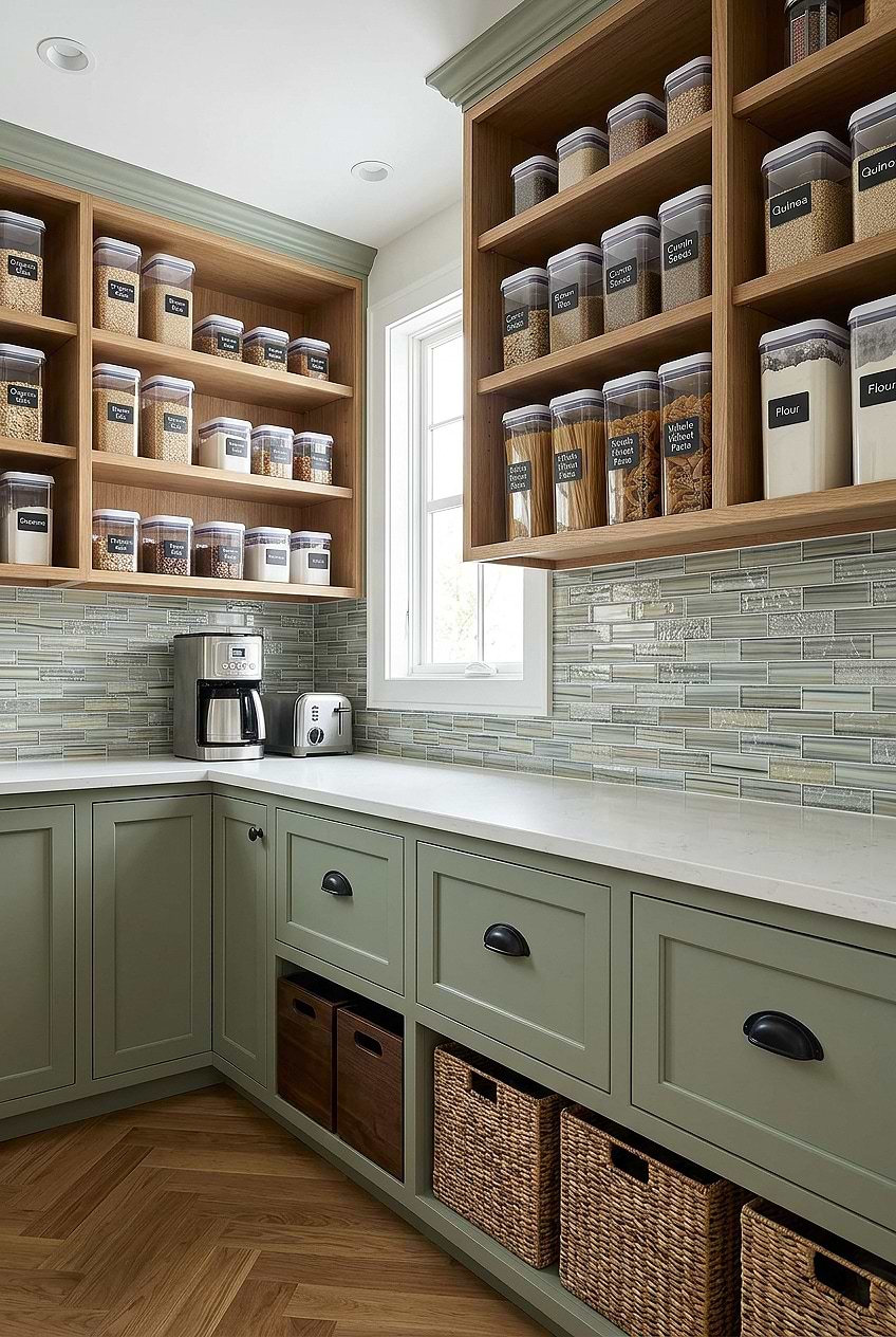 Gray Blue Glass Subway Pantry Backsplash BA5565