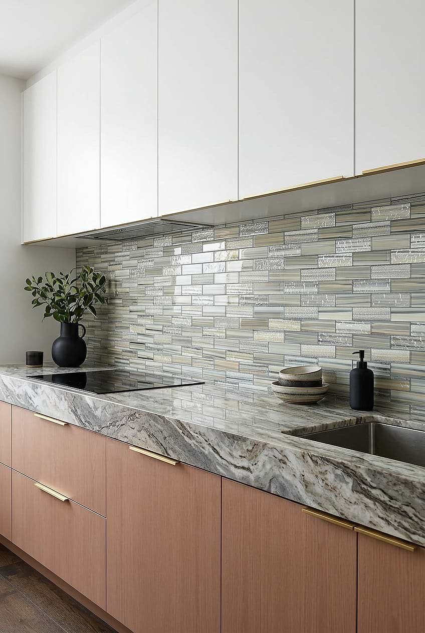 Gray Blue Glass Subway Tile Backsplash BA5565