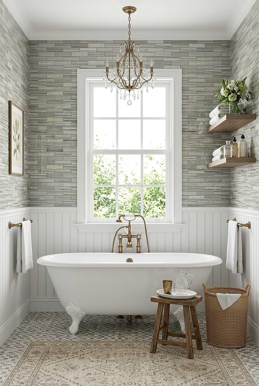 Gray Blue Glass Tile French Country Bathroom BA5565 Gray Blue Glass Tile French Country Bathroom BA5565