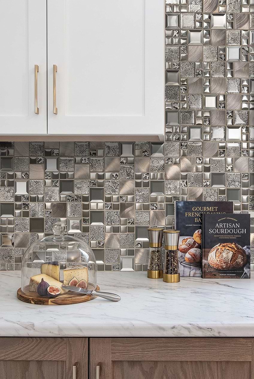 Gray Copper Geometric Mosaic Backsplash BA62010
