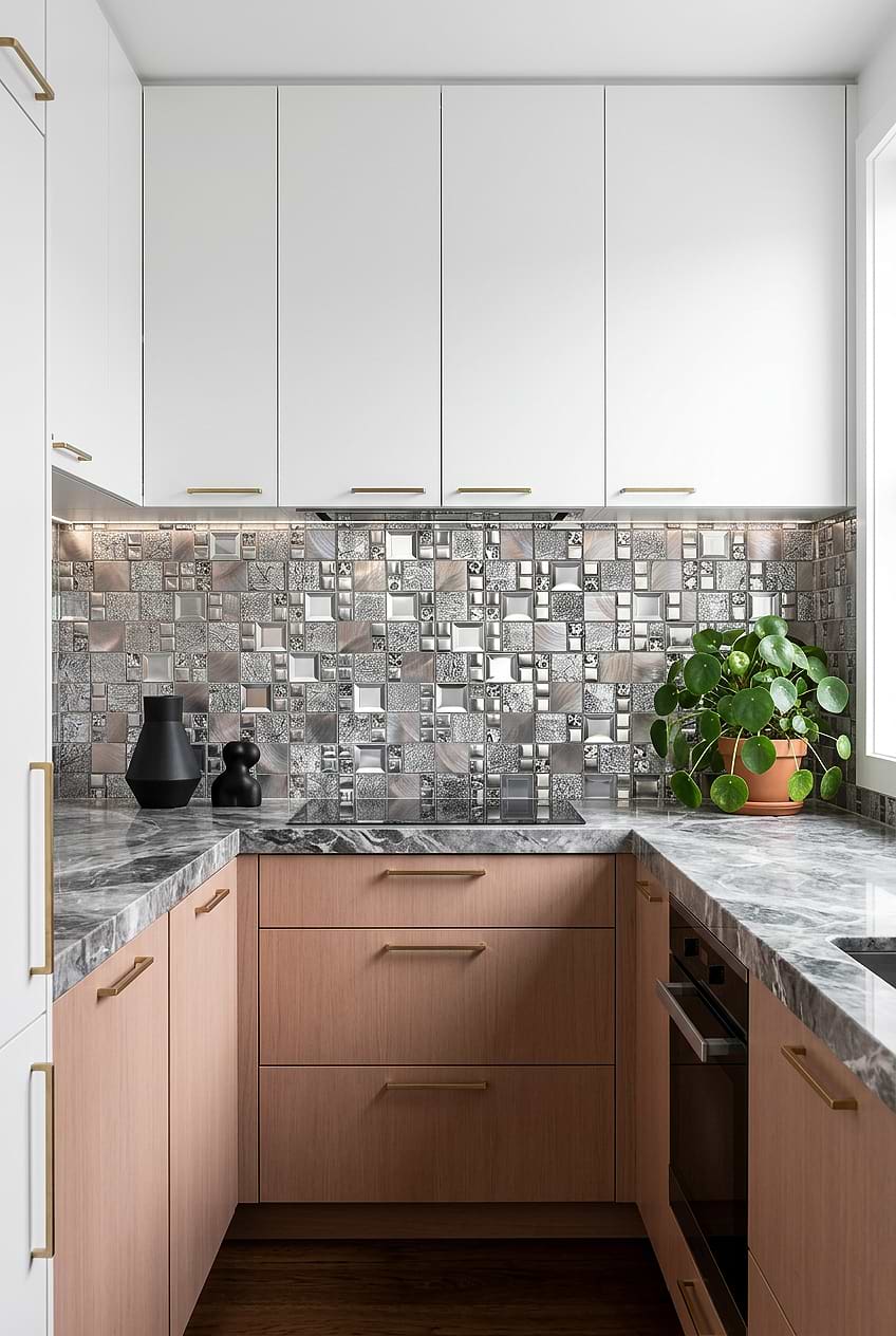 Gray Copper Glass Metal Mosaic Tile BA62010
