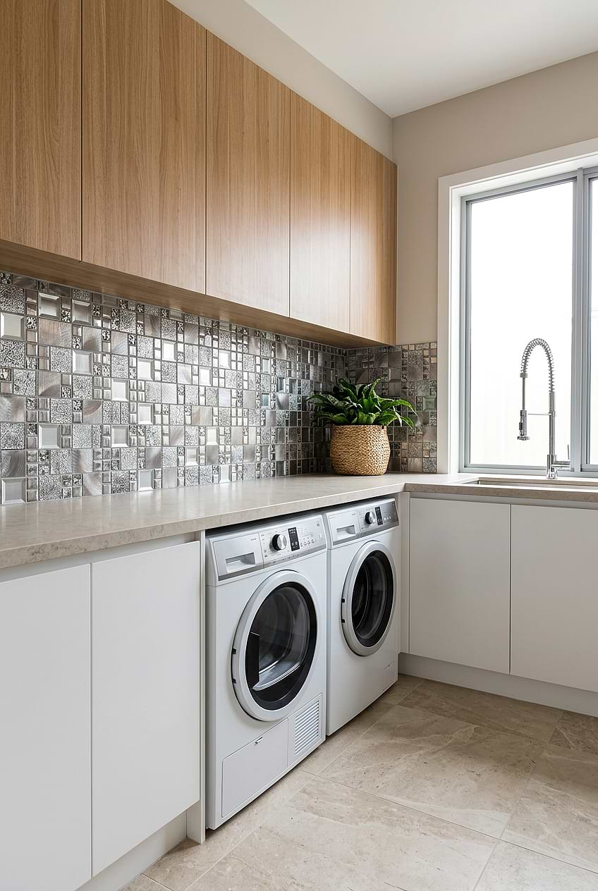 Gray Copper Metal Glass Laundry Mosaic BA62010