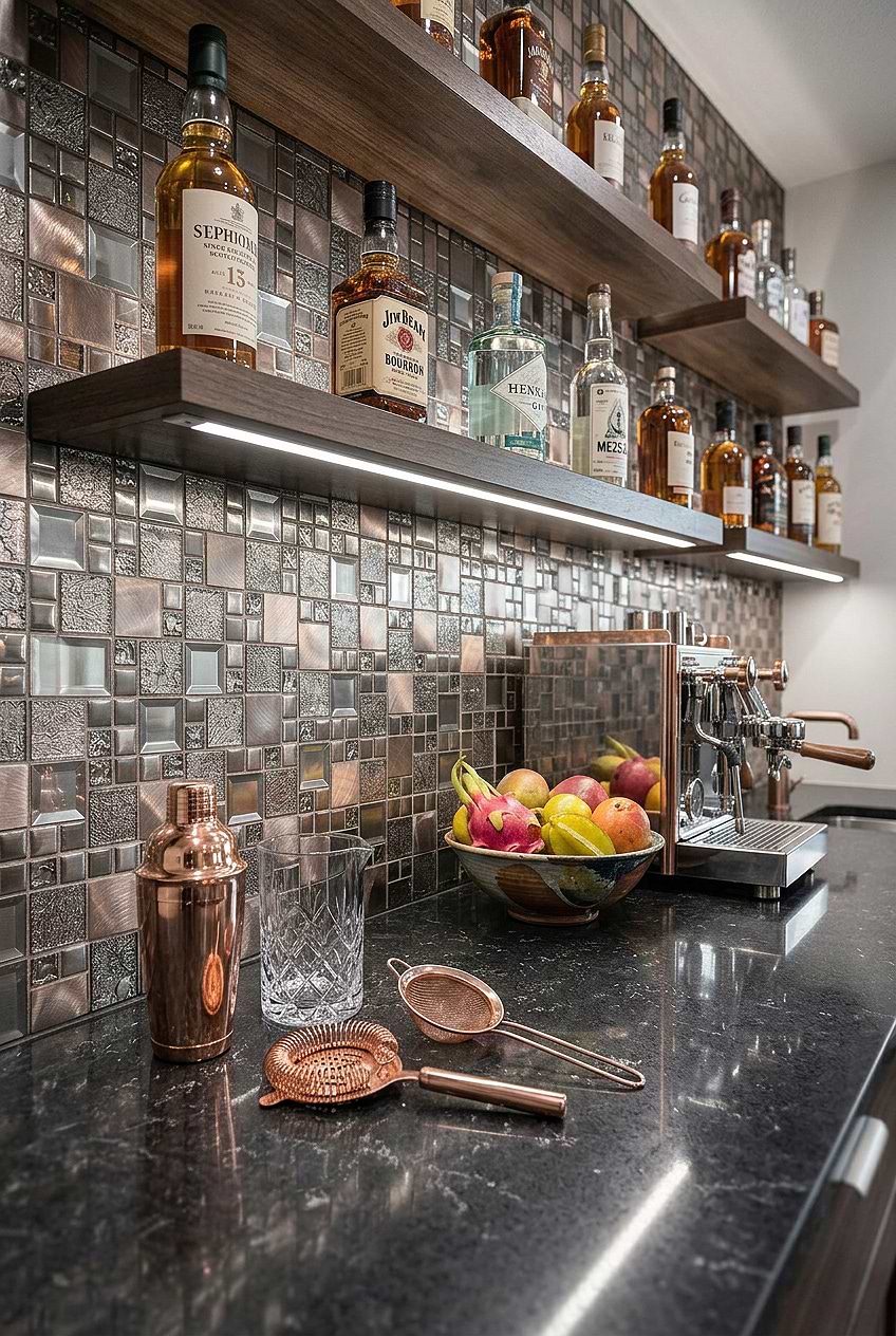 Gray Copper Metal Mosaic Backsplash BA62010
