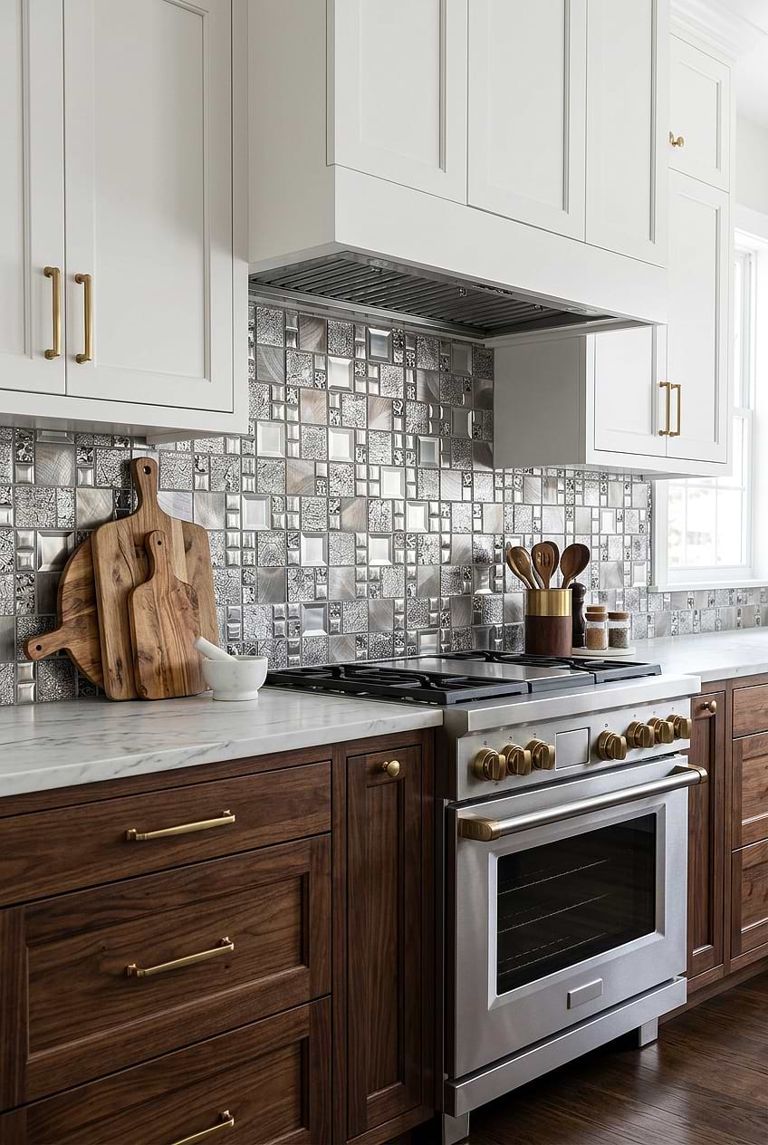 Gray Copper Metal Mosaic Backsplash BA62010