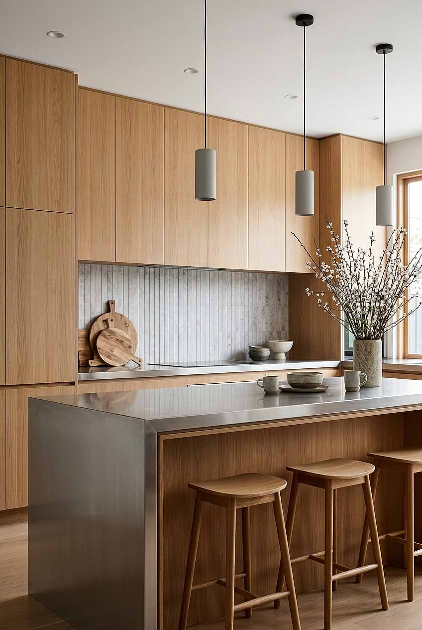 Gray Limestone Tiles with Steel Countertops BA1038