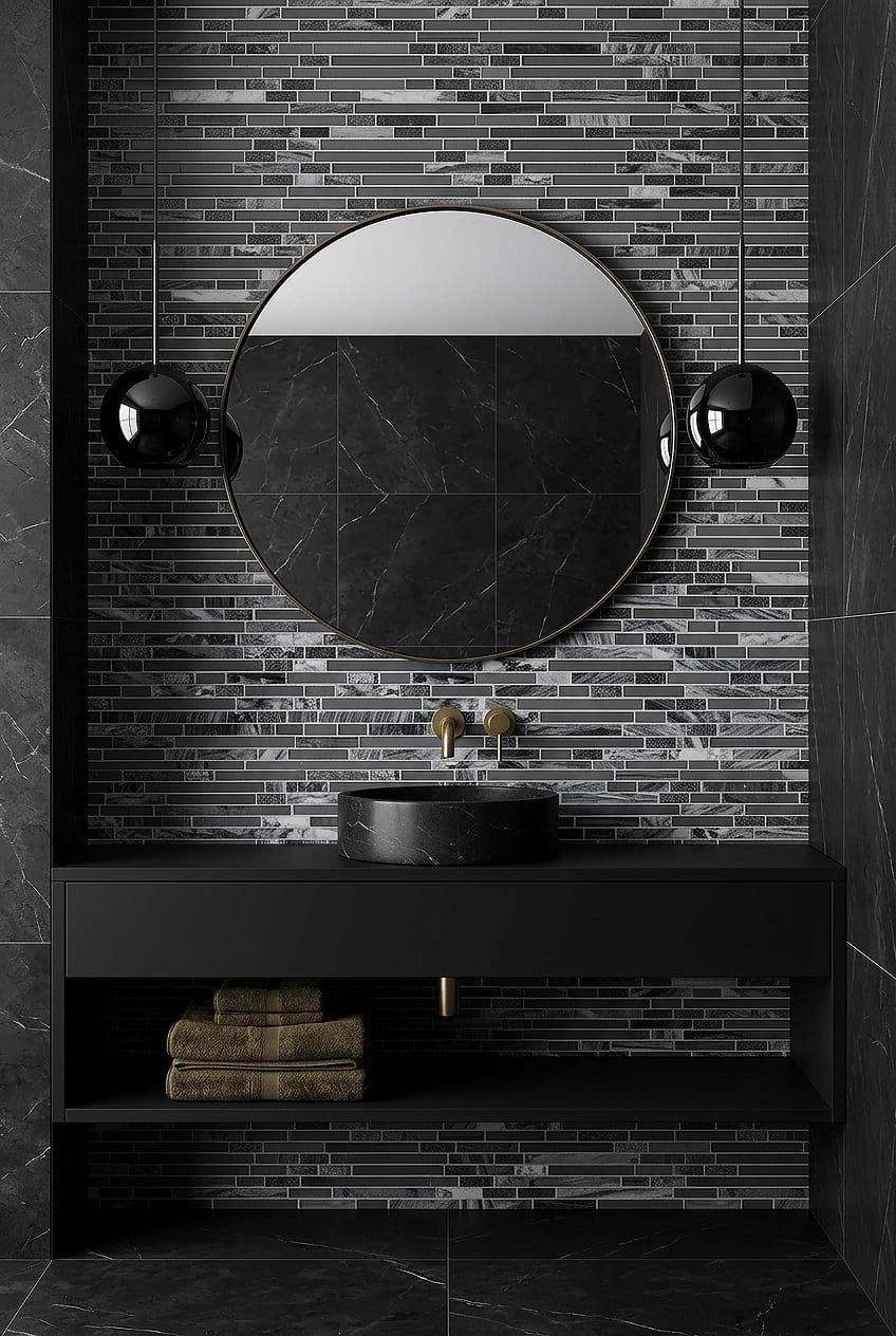 Gray Marble Glass Black Vanity Backsplash BA1037 Gray Marble Glass Black Vanity Backsplash BA1037