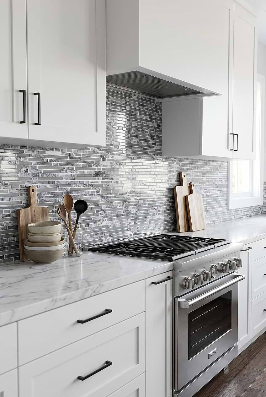 Gray Marble Glass Linear Backsplash BA1037