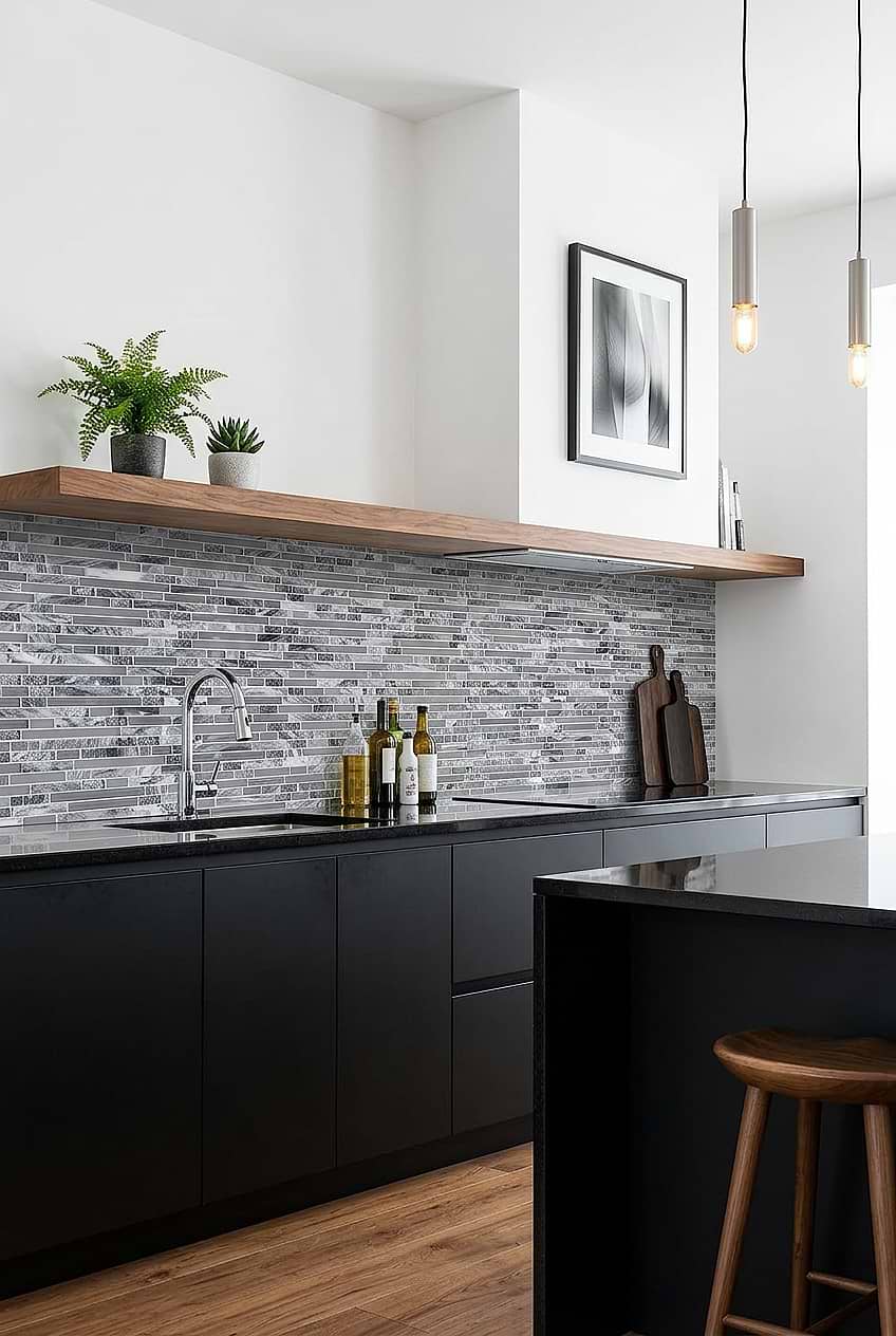 Gray Marble Glass Linear Mosaic Kitchen Tile BA1037