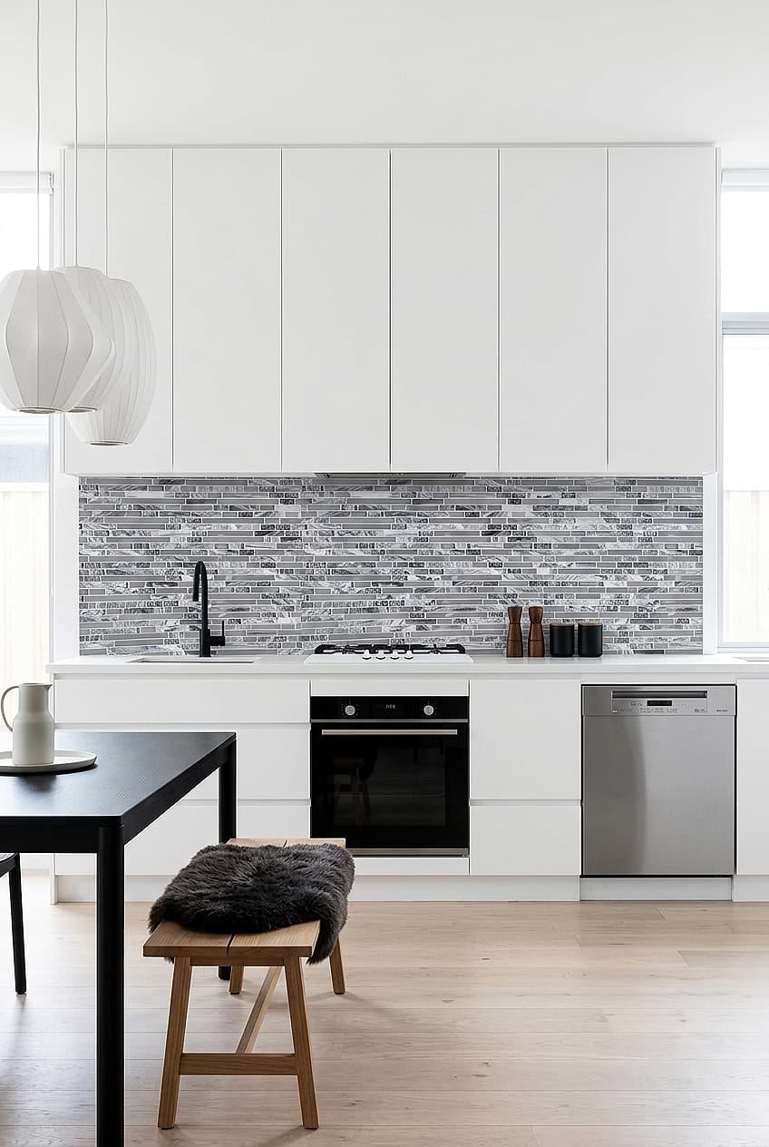 Gray Marble Glass Linear Scandi Kitchen Tile BA1037