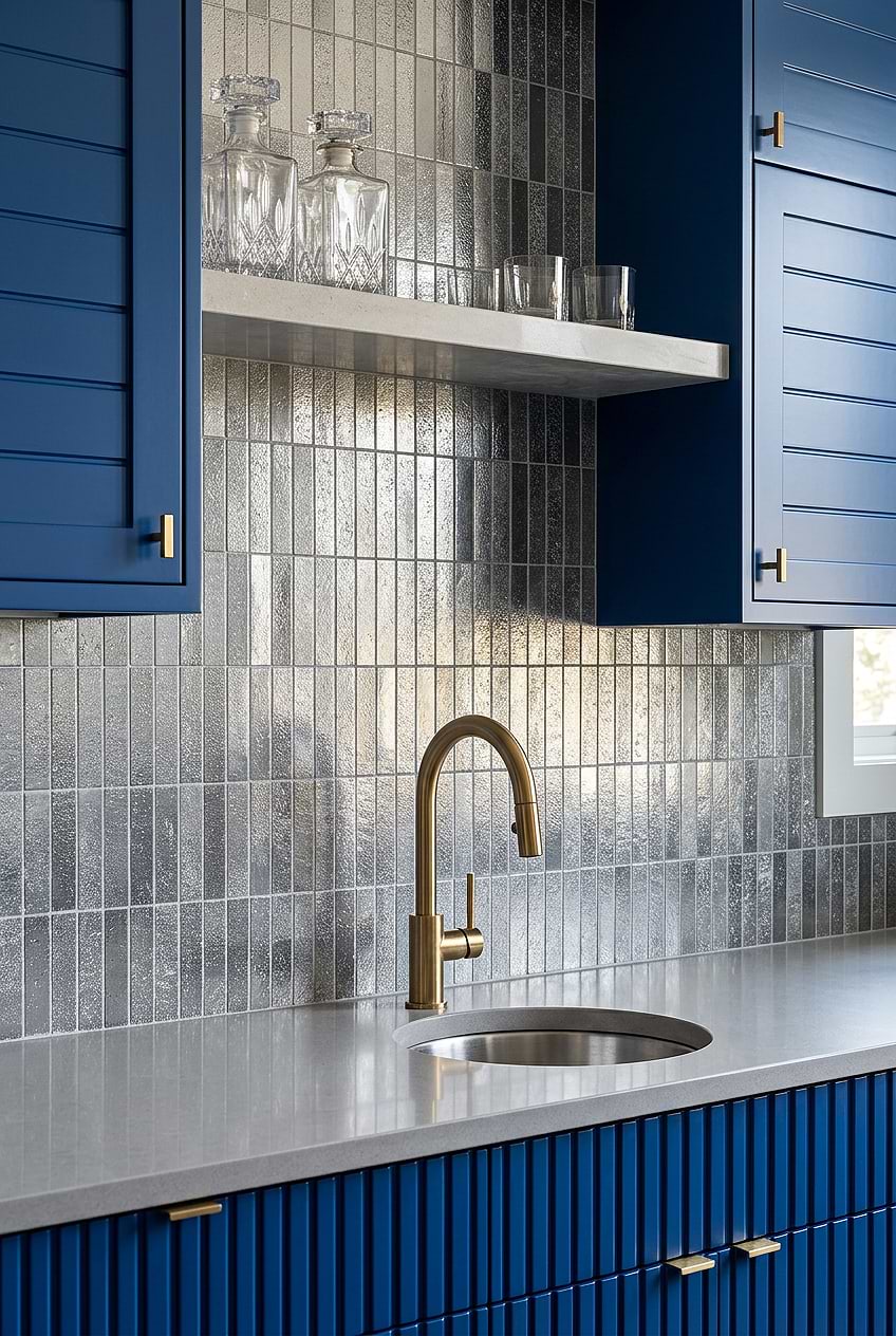 Gray Metallic Vertical Bar Backsplash BA6205