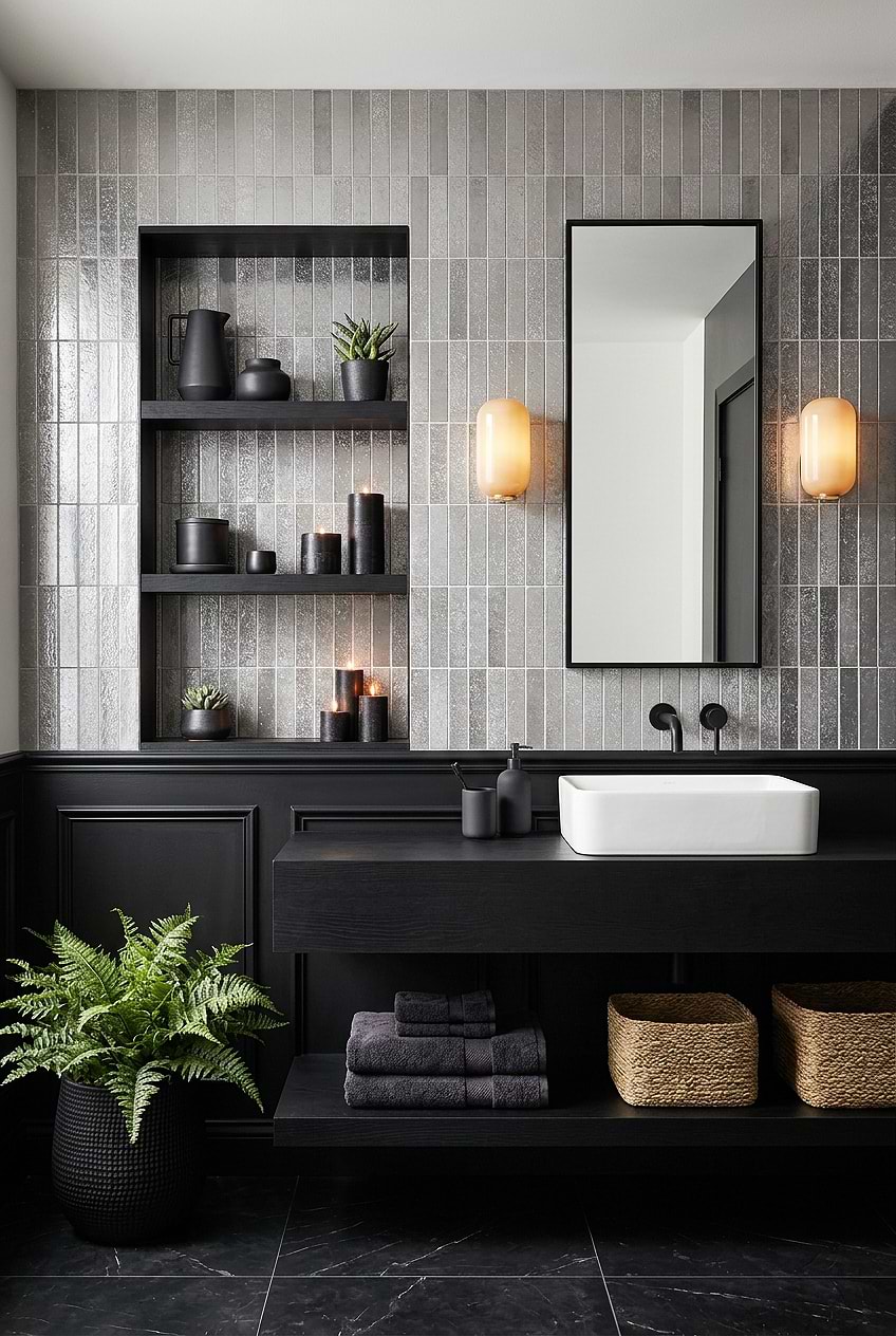 Gray Metallic Vertical Bathroom Tile BA6205