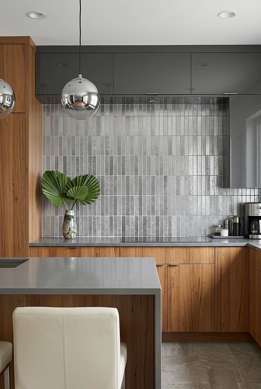 Gray Metallic Vertical Kitchen Tile BA6205