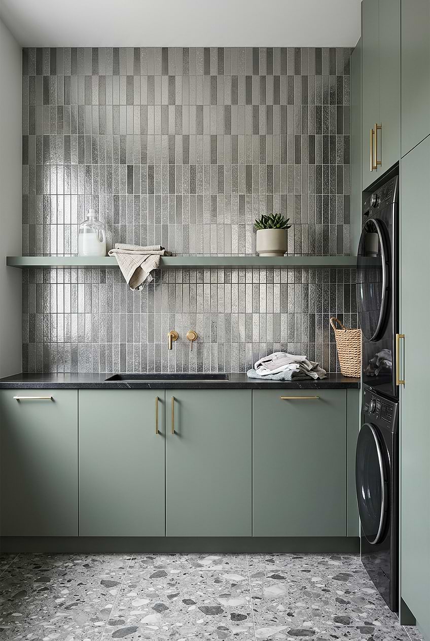Gray Metallic Vertical Laundry Backsplash BA6205