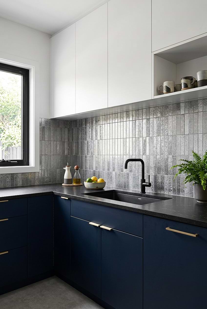 Gray Metallic Vertical Mosaic Kitchen Backsplash BA6205