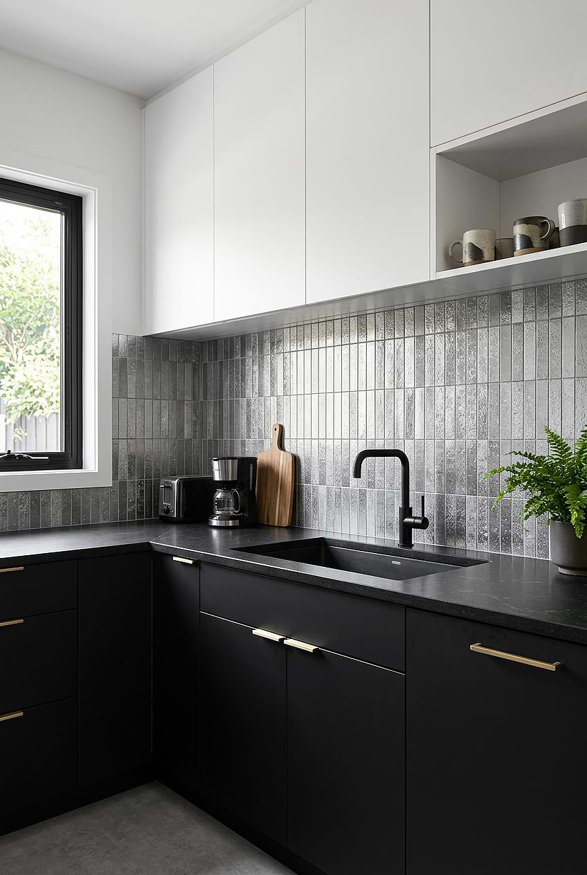 Gray Metallic Vertical Mosaic Kitchen Backsplash Tile BA6205