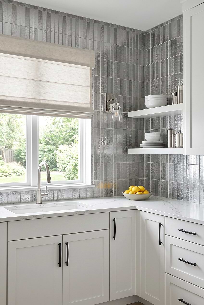 Gray Metallic Vertical Mosaic Kitchen Tile BA6205
