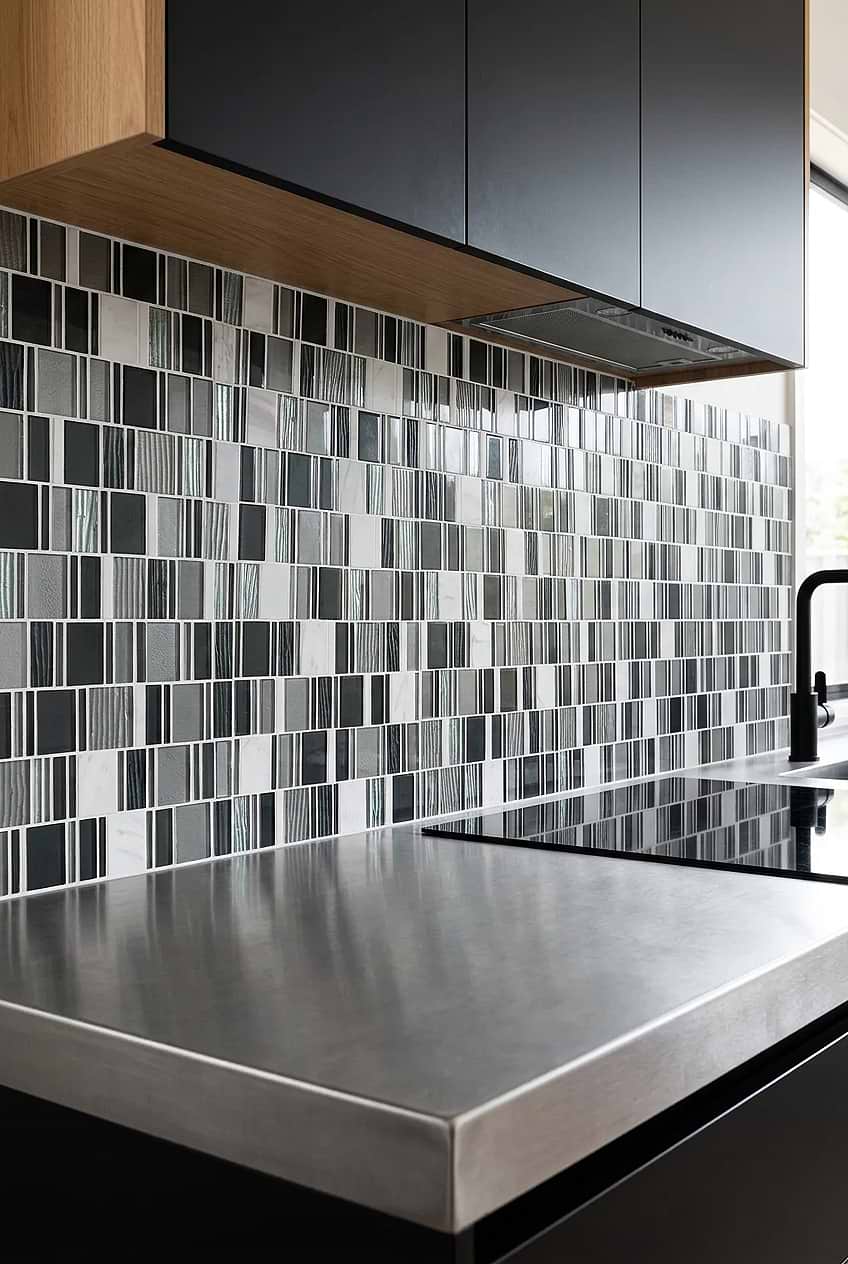 Gray Silver Glass Mosaic Backsplash Tile BA1191
