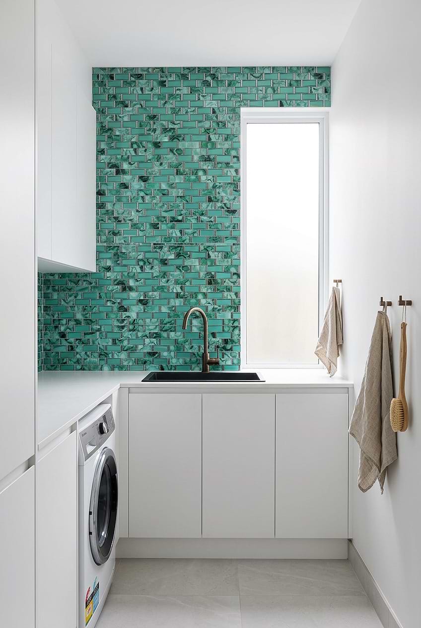 Green Beveled Glass Laundry Room Backsplash BA8013