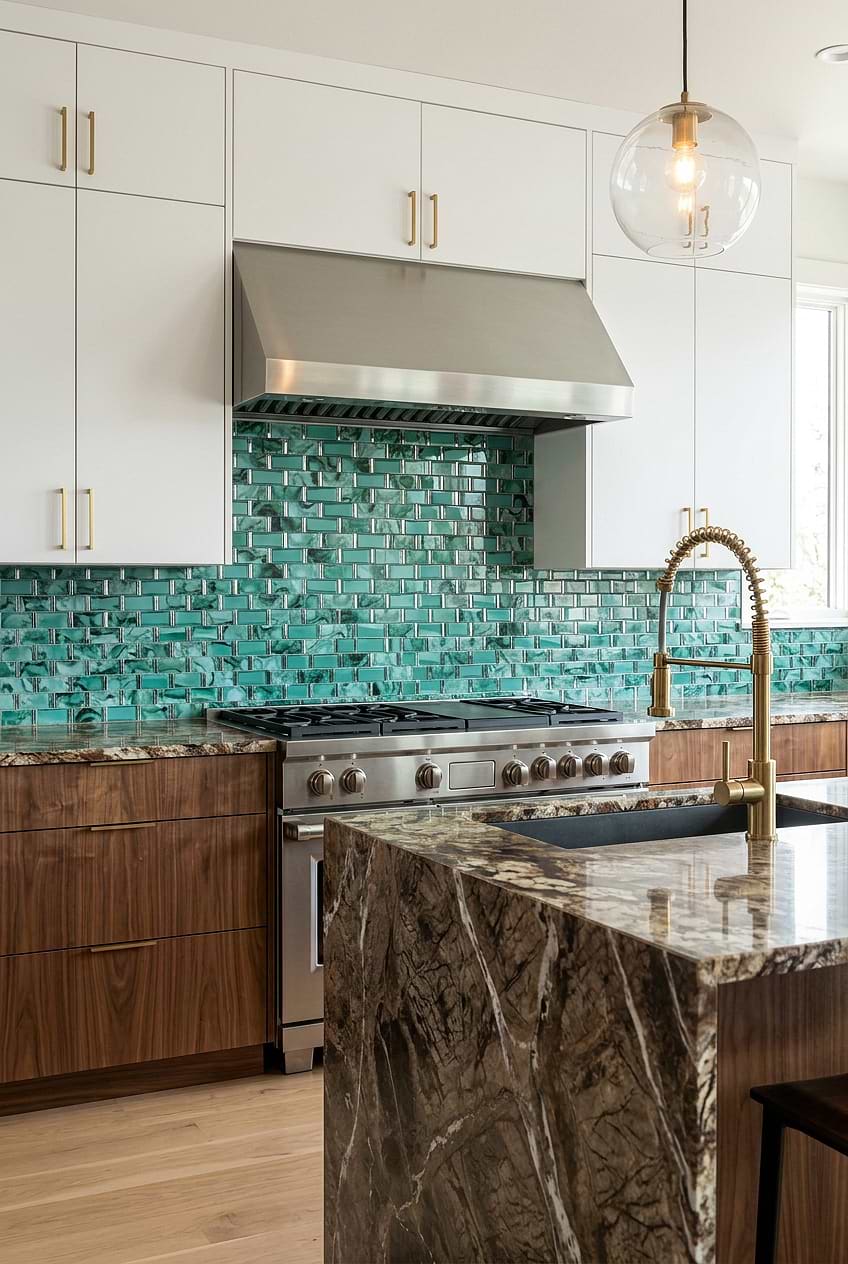 Green Beveled Glass Subway Backsplash BA8013 Green Beveled Glass Subway Backsplash BA8013