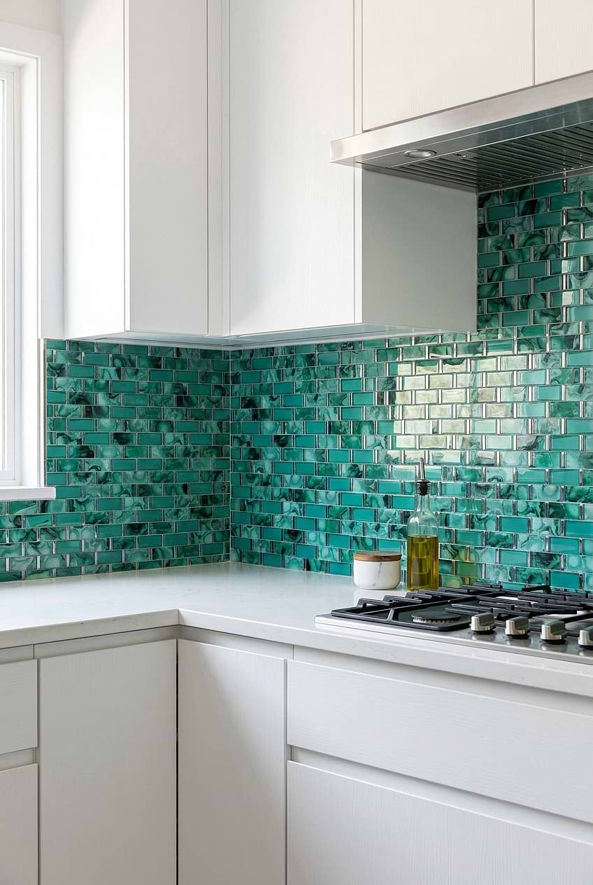 Green Beveled Glass Subway Backsplash BA8013