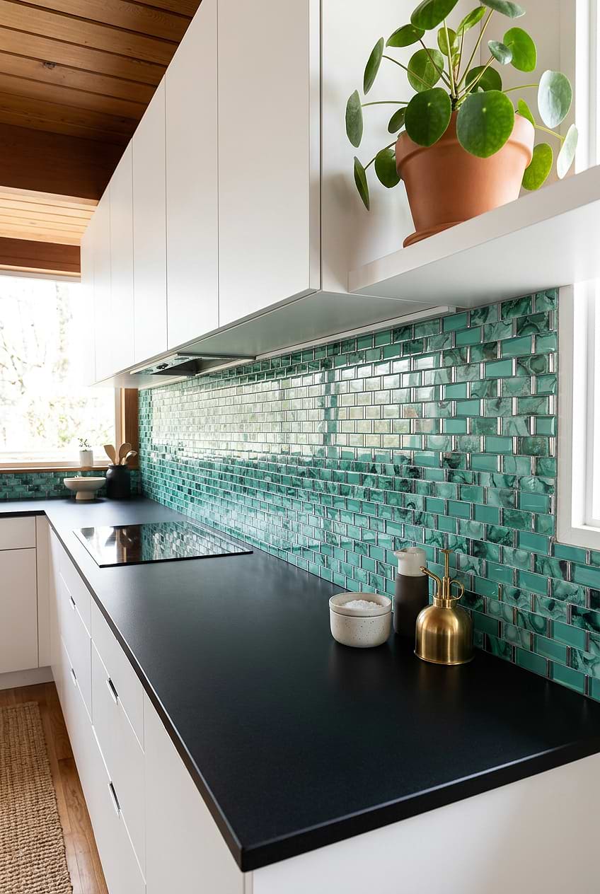 Green Beveled Glass Subway Mosaic BA8013