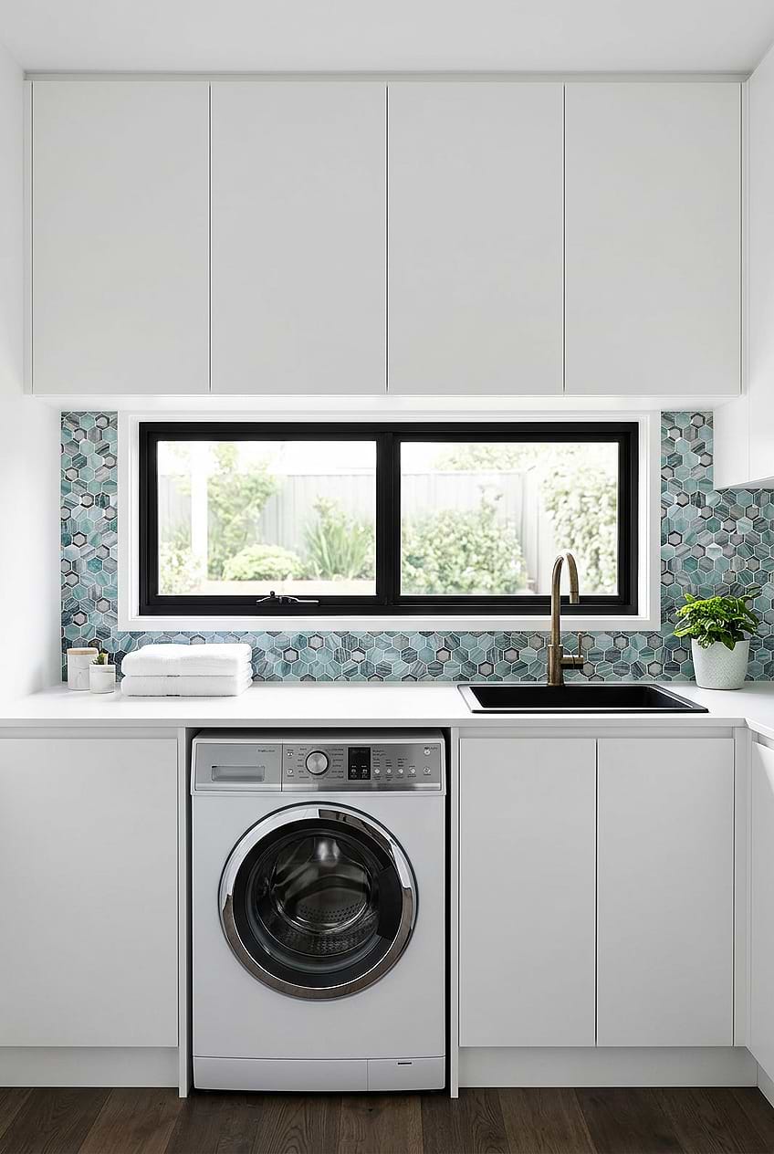 Green Glass Hexagon Laundry Room Backsplash BA6203