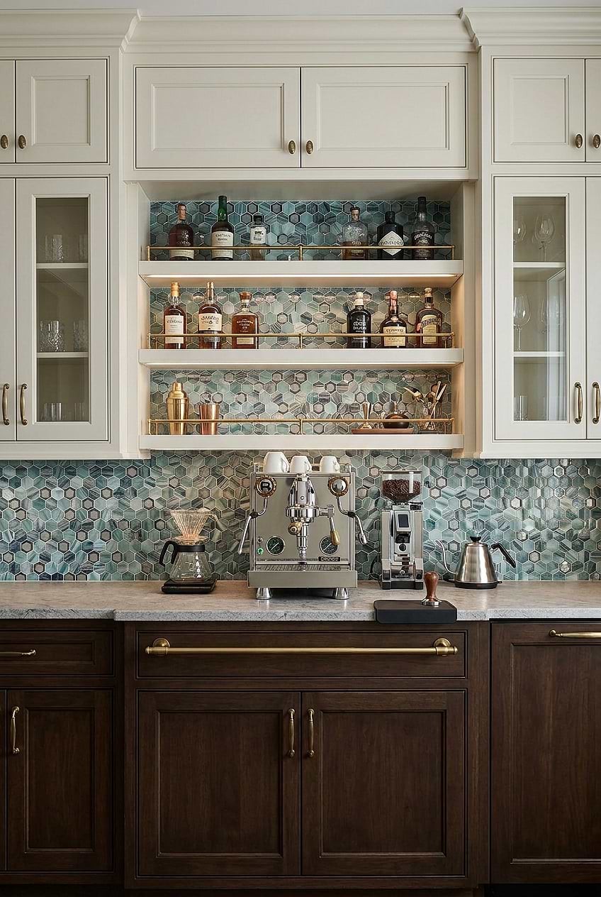 Green Glass Metal Hexagon Backsplash BA6203