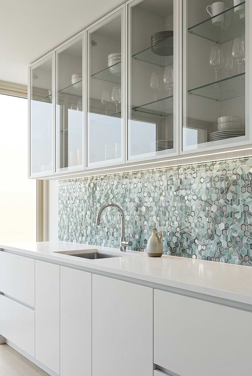 Green Glass Metal Hexagon Backsplash BA6203