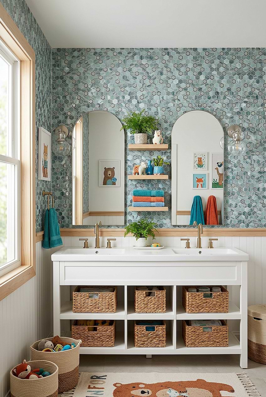 Green Glass Metal Hexagon Boys Bathroom BA6203