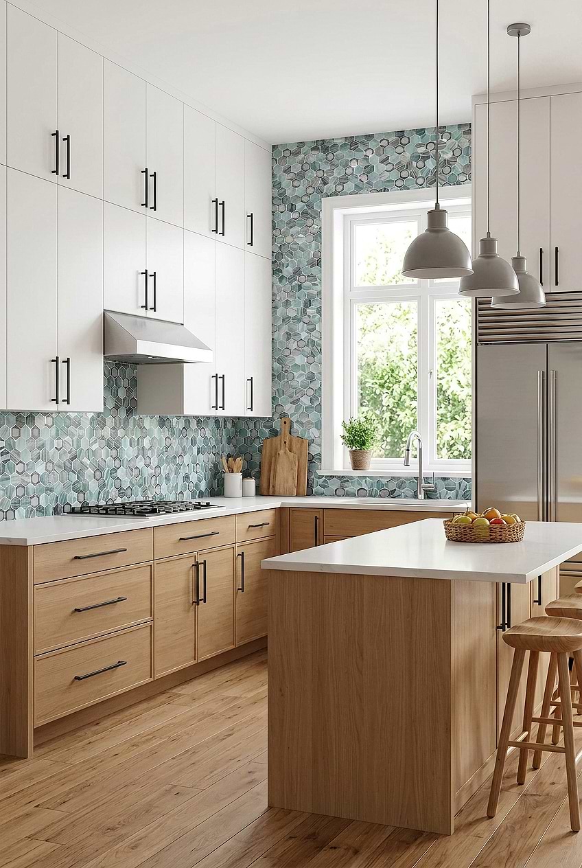 Green Glass Metal Hexagon Kitchen Backsplash BA6203