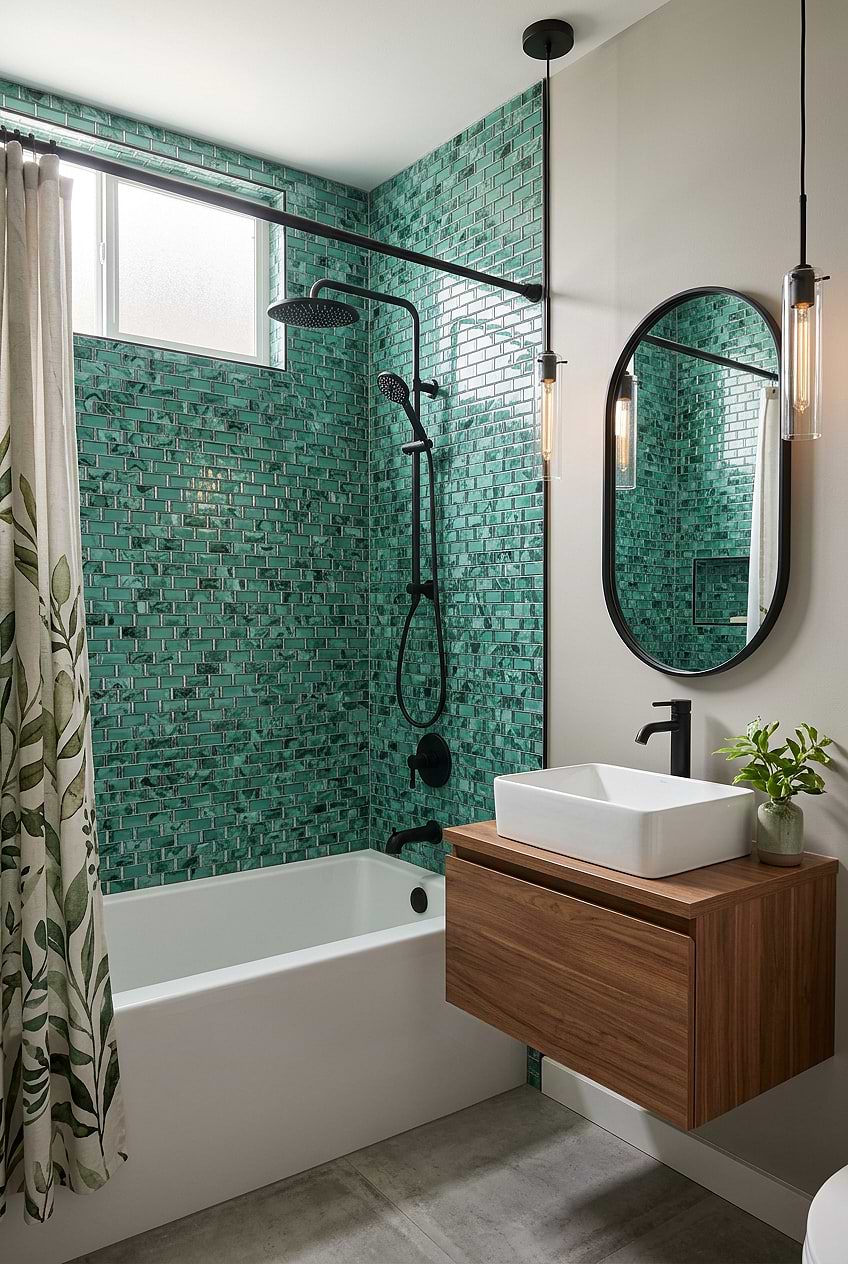 Green Glass Subway Tile Bathroom BA8013