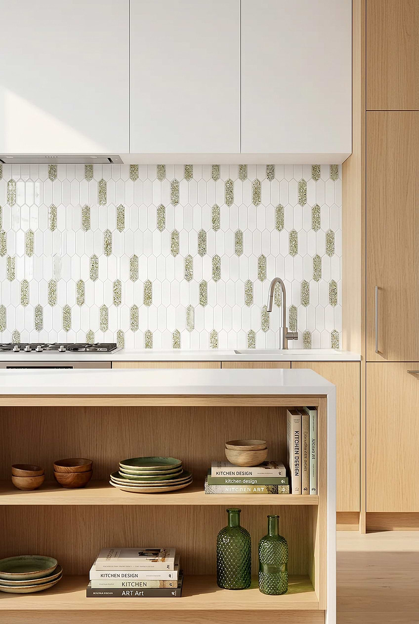 Green Pearl Picket Glass Backsplash BA6710
