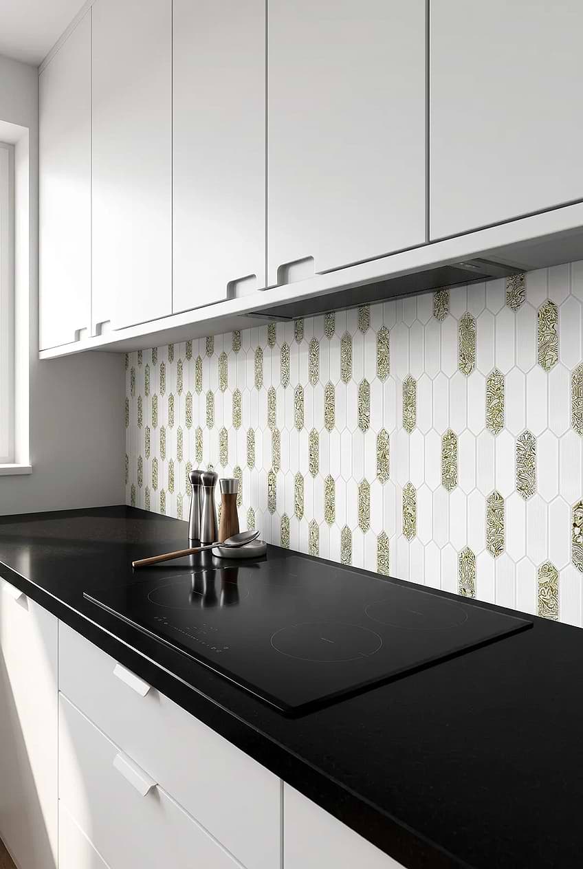 Green Pearl Picket Kitchen Backsplash BA6710