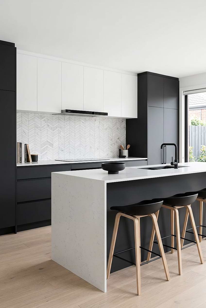 Hardware for Black Cabinets Chevron Marble Backsplash BA6311