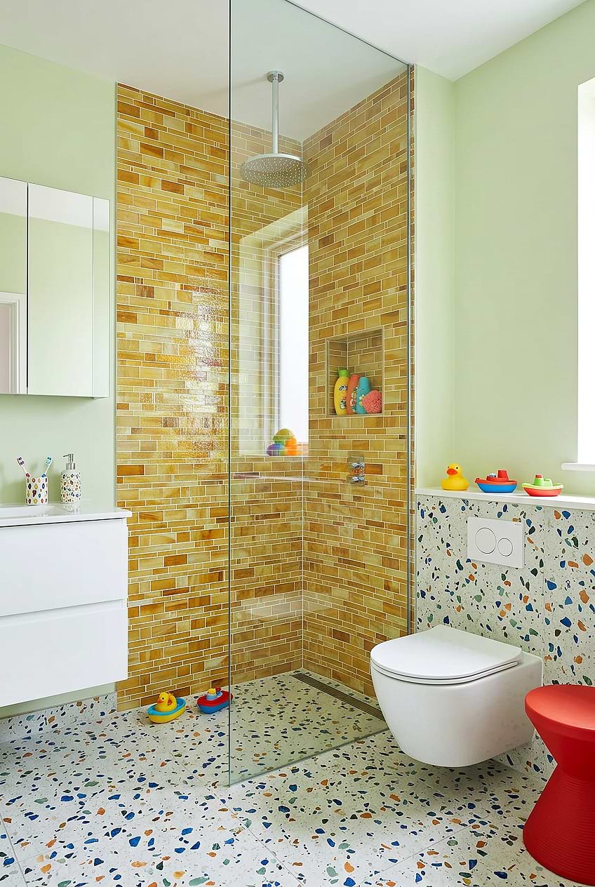 Honey Onyx Glass Mosaic Boys Bathroom BA7017
