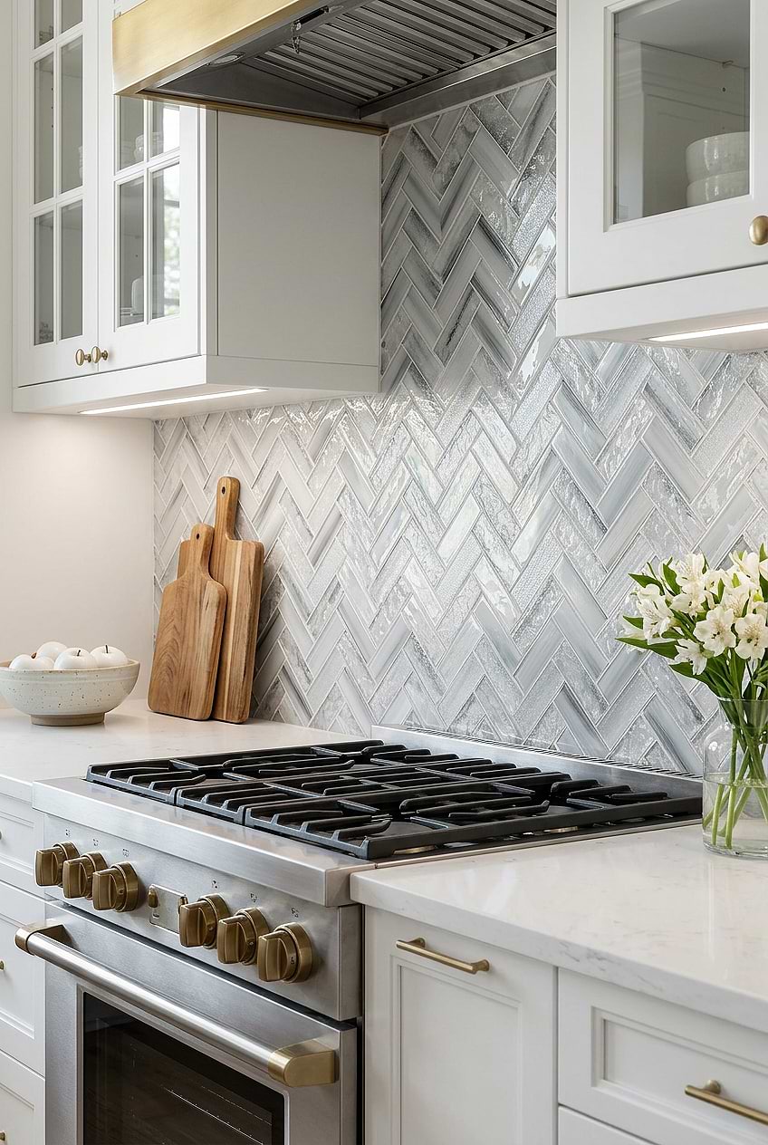 Icy Blue Herringbone Glass Kitchen Backsplash BA5507 LOT A
