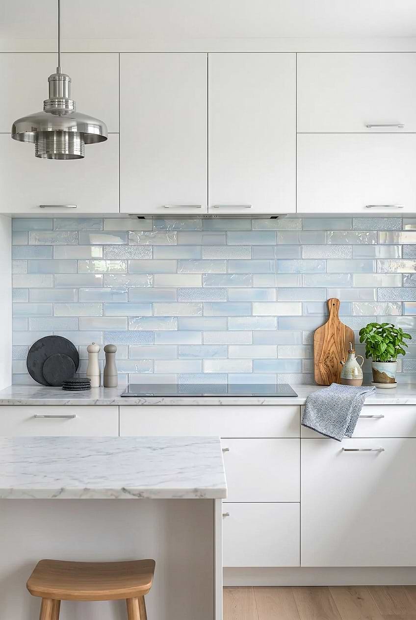 Light Blue Glass Subway Backsplash Kitchen BA5560