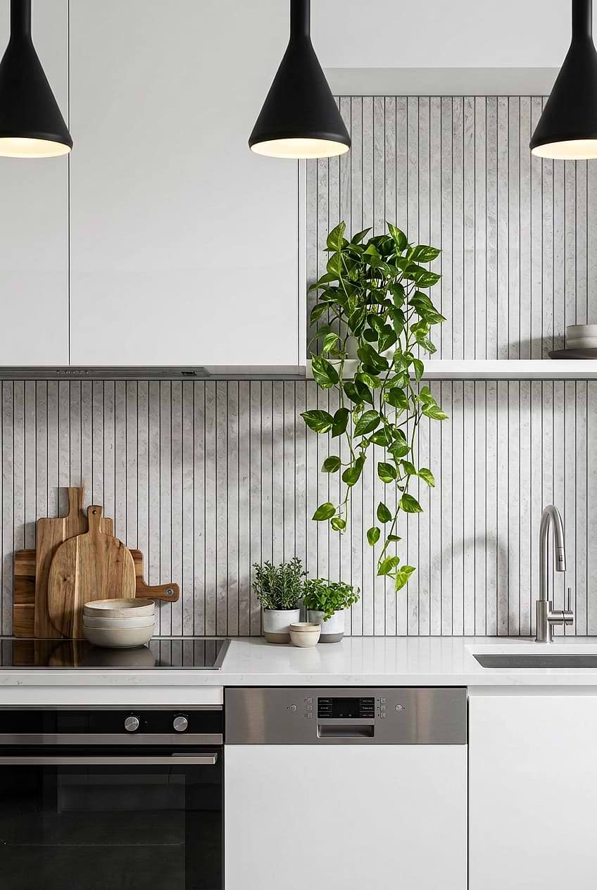 Light Gray Vertical Subway Backsplash BA1038