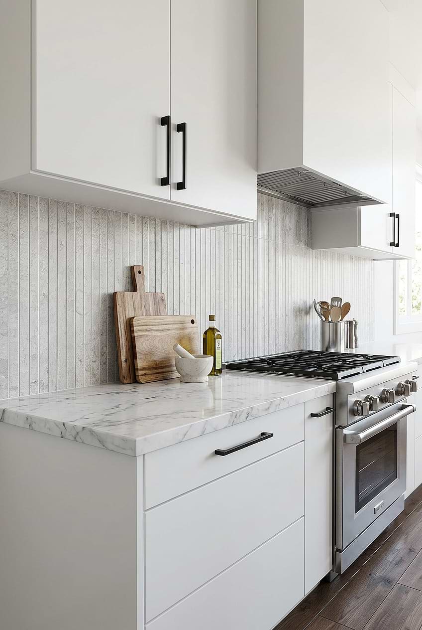 Light Gray Vertical Subway Backsplash BA1038
