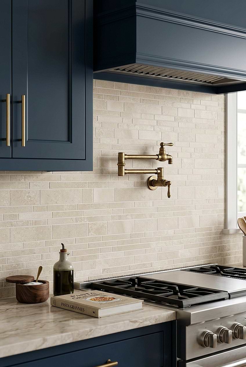Light Ivory Travertine Subway Kitchen Backsplash BA1092