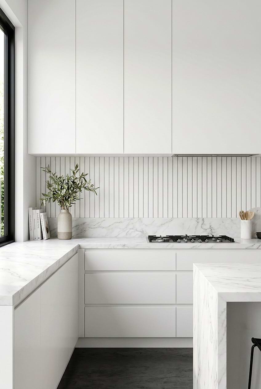Long White Tile Backsplash for Marble Countertops BA1078