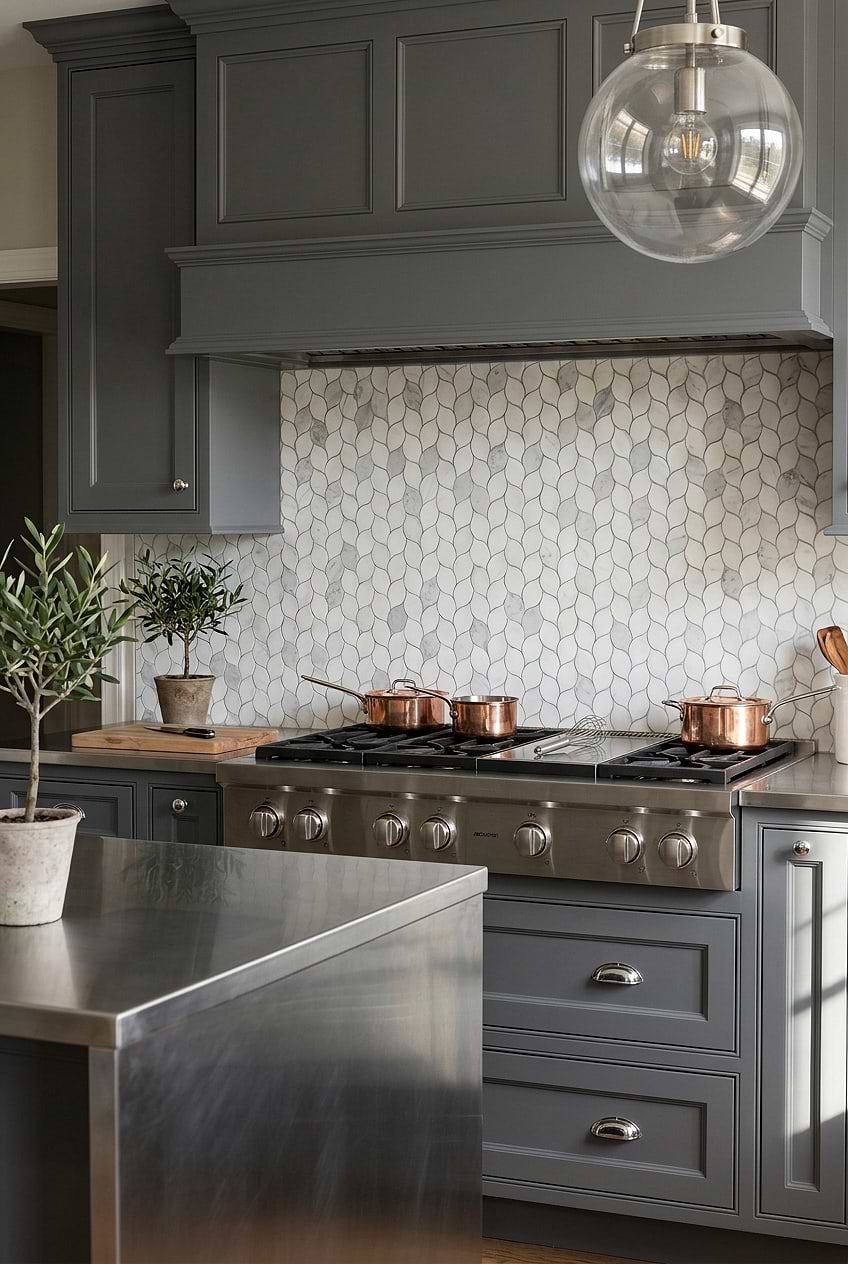 Marble Leaf Backsplash Stainless Steel Countertops BA6316
