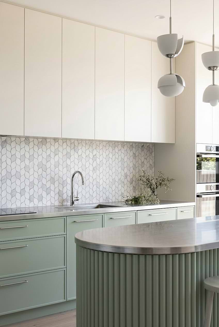 Marble Leaf Backsplash with Stanless Steel Countertops BA6316