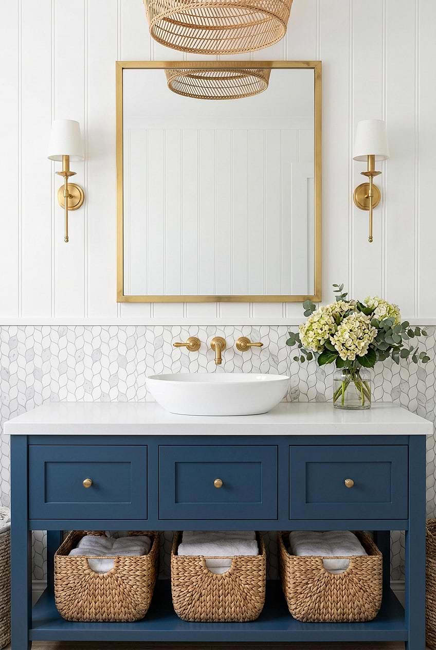 Marble Leaf Tile Navy Bathroom Vanity BA6316