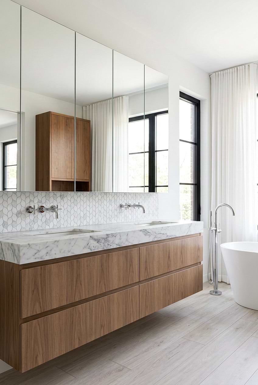 Marble Leaf Tile Wood Vanity Backsplash BA6316
