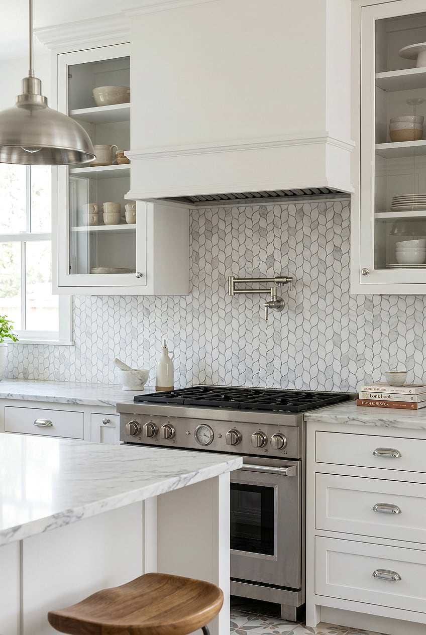 Marble Leaf White Kitchen Backsplash BA6316
