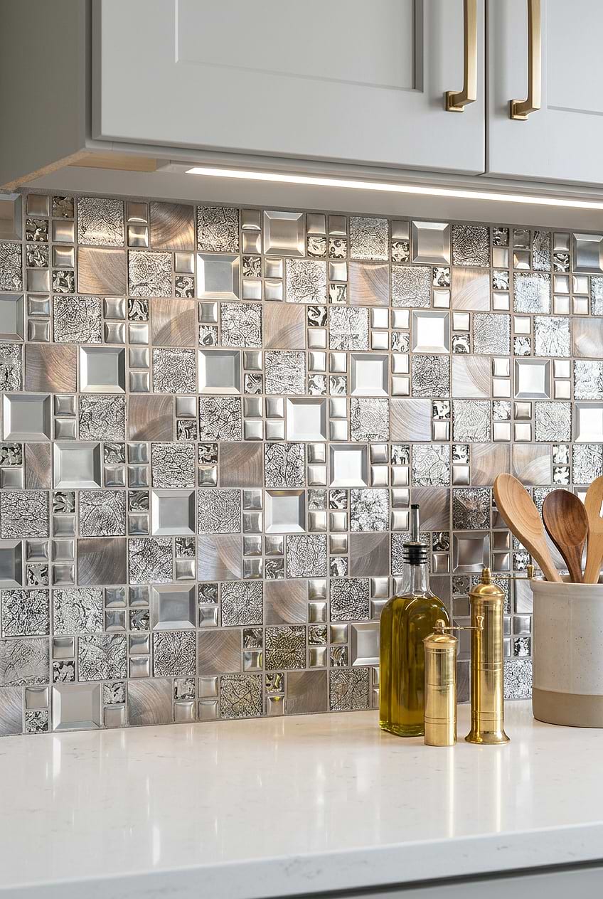 Metallic Gray Copper Glass Mosaic Tile BA62010